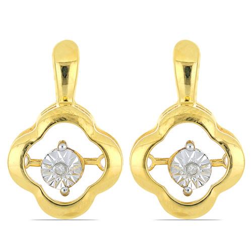 0.014 CT G-H, I2-I3 WHITE DIAMOND DOUBLE CUT GOLD PLATED STERLING SILVER EARRINGS WITH MAGICAL TIKLI SETTING #VE038980
